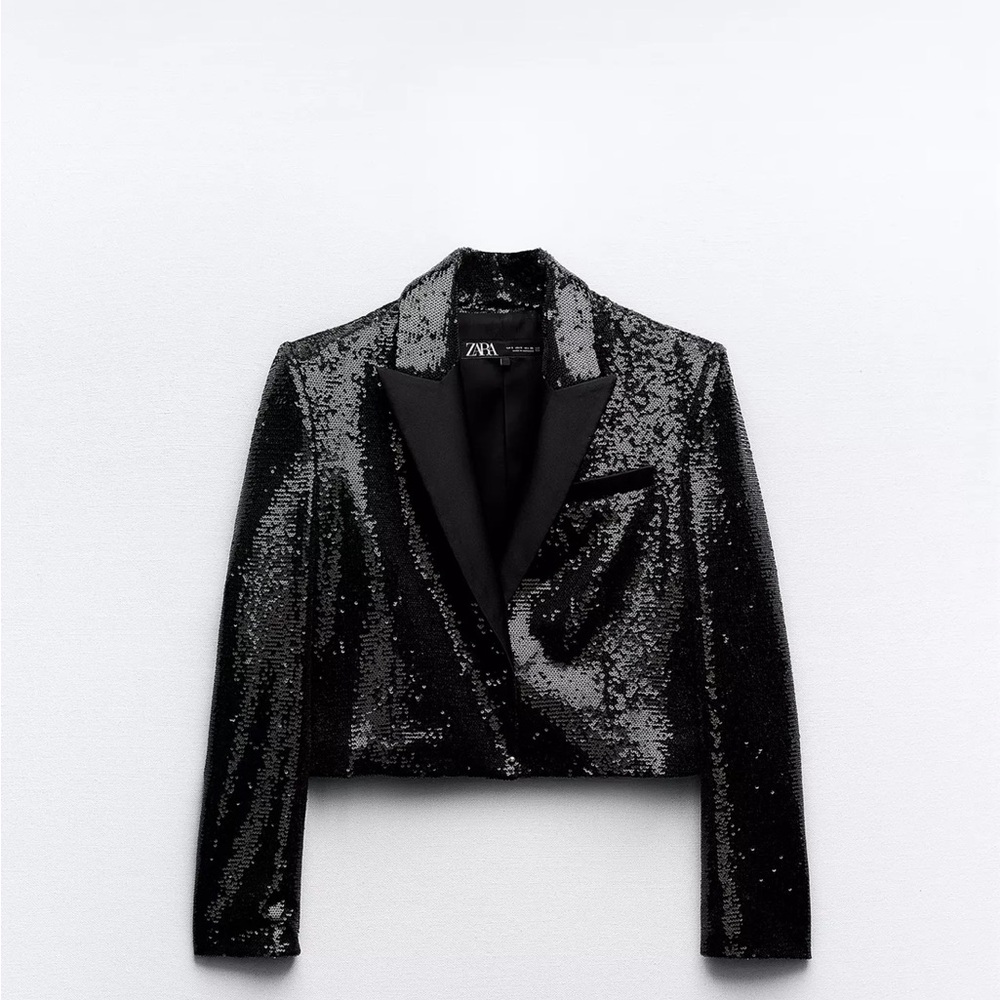 Zara Women's Shimmering Black Sequin Blazer
